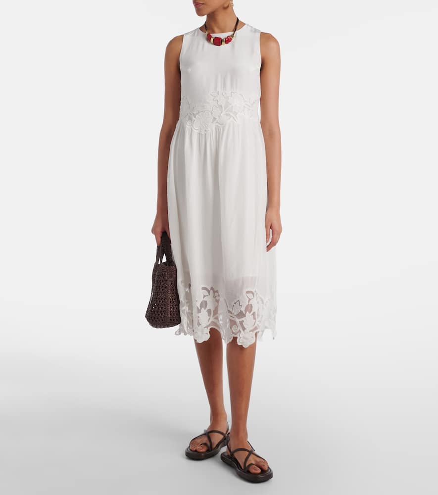 Velvet Bianca lace-trimmed midi dress