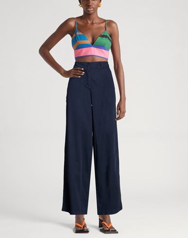 Woman Pants Navy Size 12 Cotton, Linen, Elastane