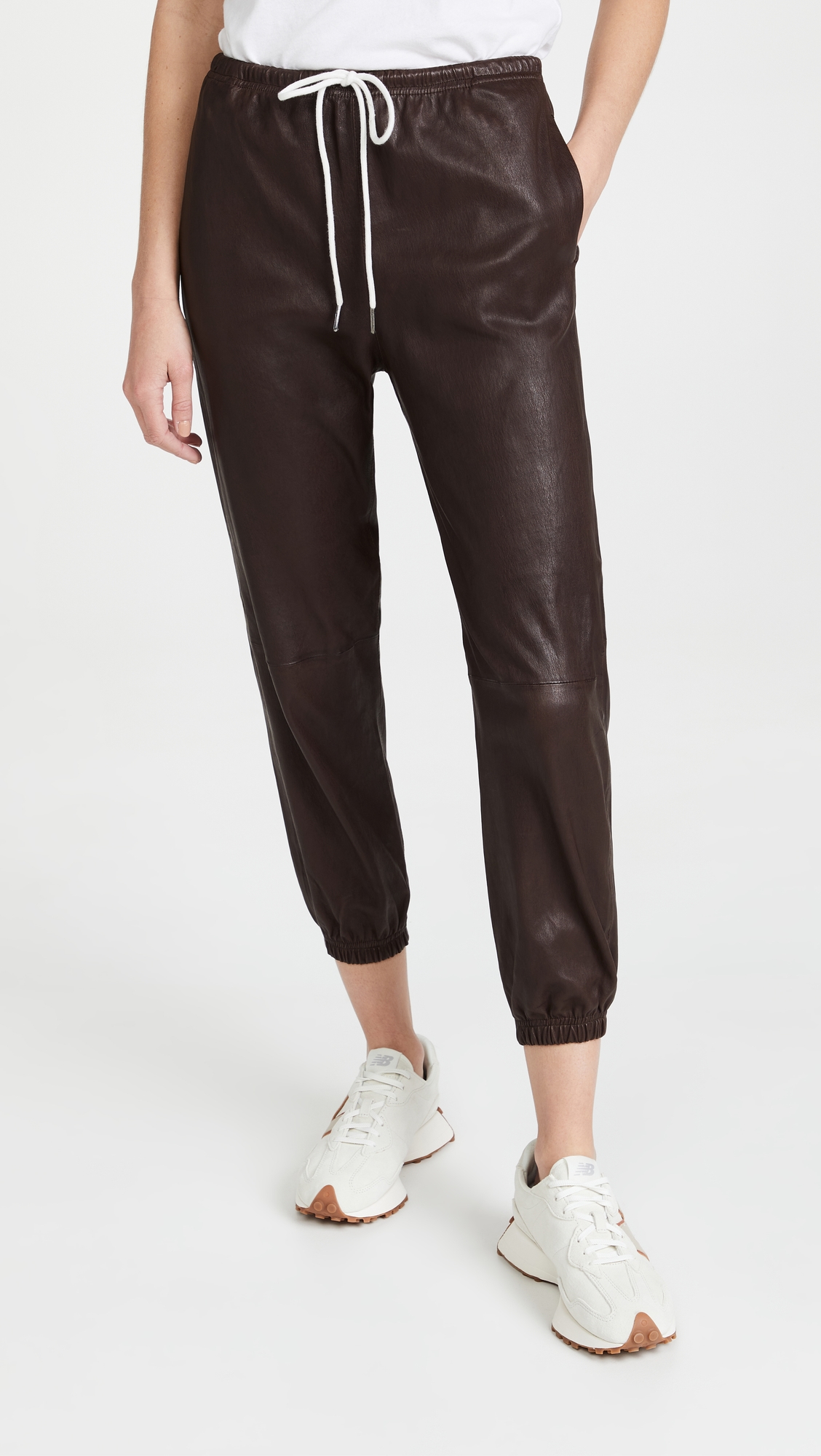 Leather Drawstring Joggers Dark Chocolate
