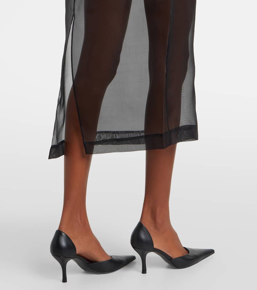 High-rise silk organza midi skirt