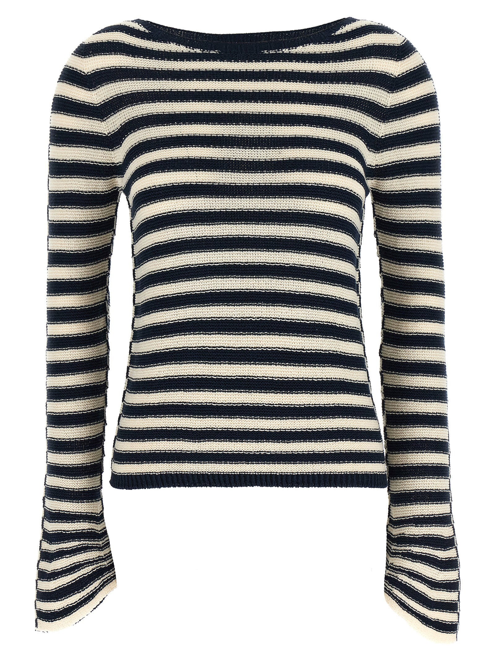 Striped Knit with Flared Sleeves Sweater — Navy