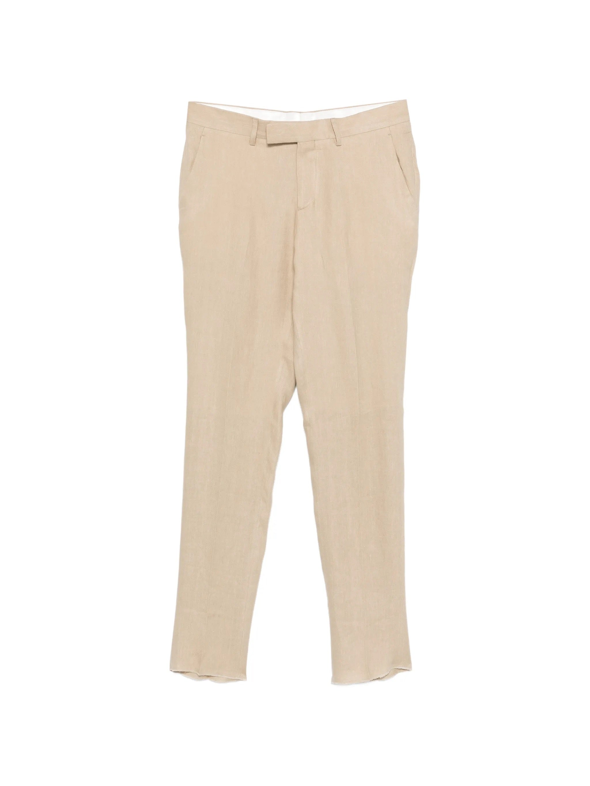 Tailored Linen Trousers with Zip and Button Closure
