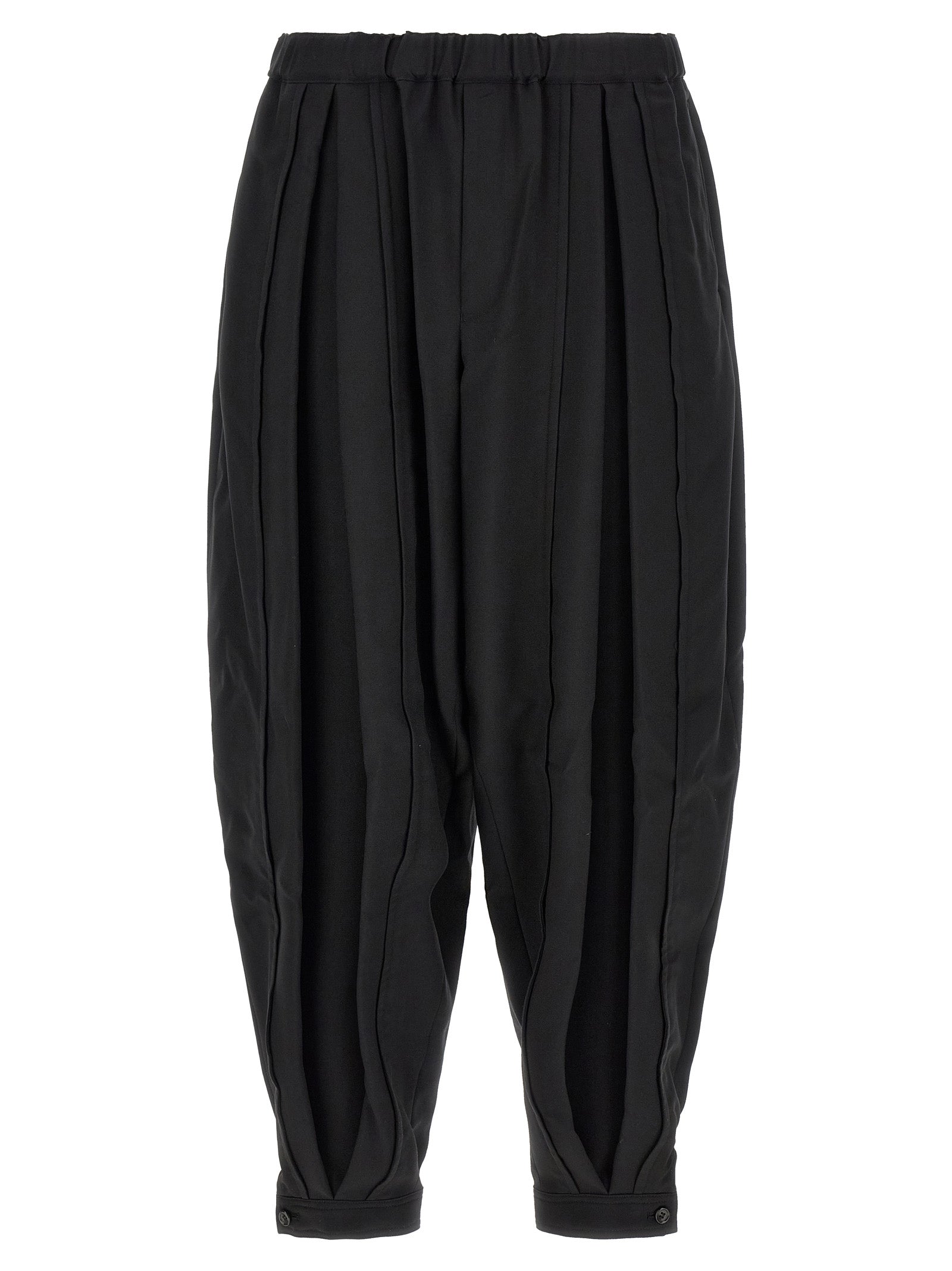 Barrel Leg Polyester Trousers — Black