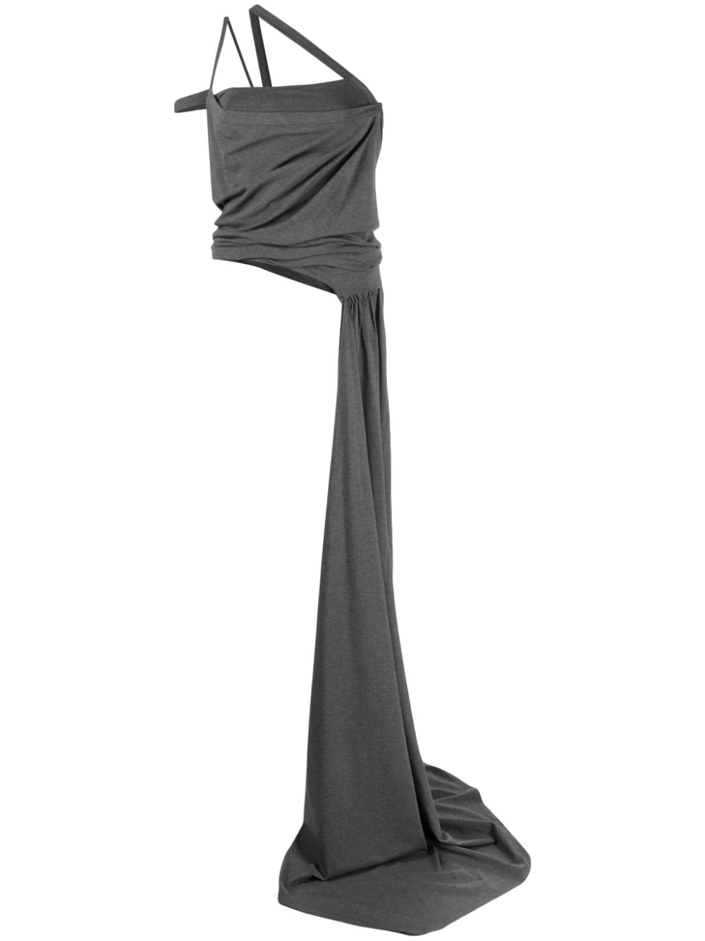 Asymmetric-neckline sash top - Grey