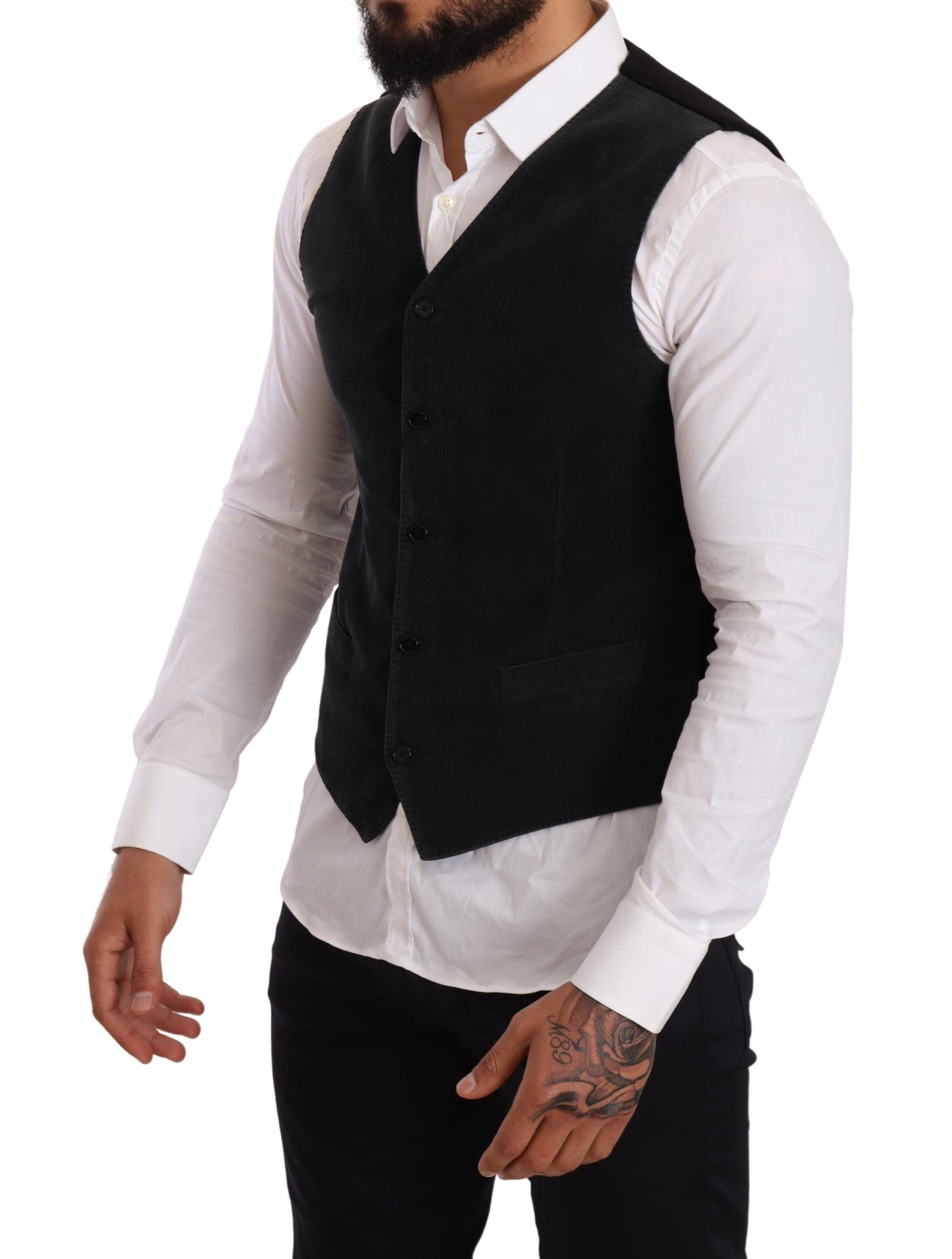 Single-Breasted Cotton Vest — Black