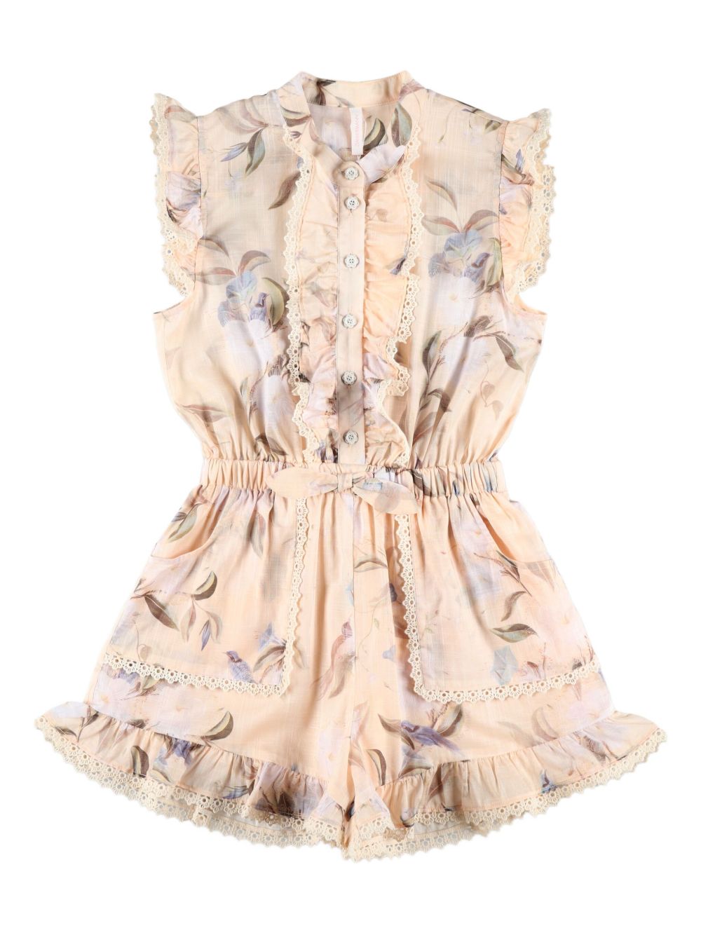 Cascadian floral-printed ruffled playsuit - Neutrals