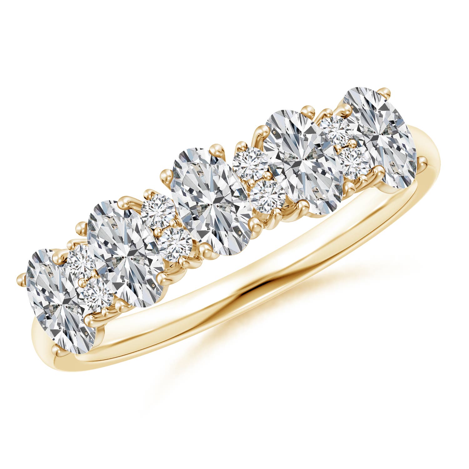 Angara 1.05 Carats Five Stone Oval Diamond Wedding Ring with Accents in 14K Yellow Gold