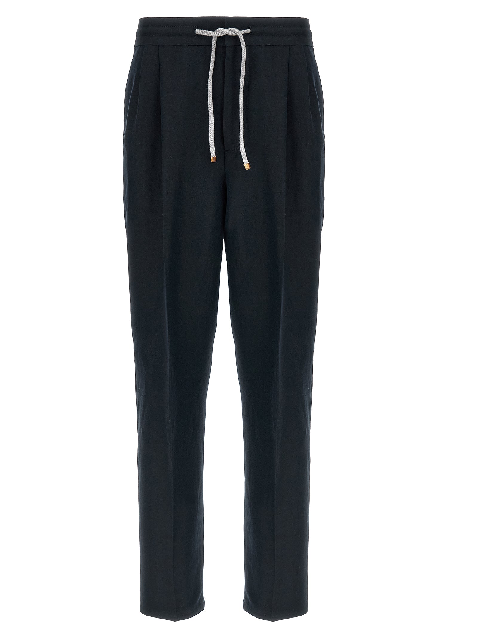 Linen-Cotton Blend Trousers — Navy