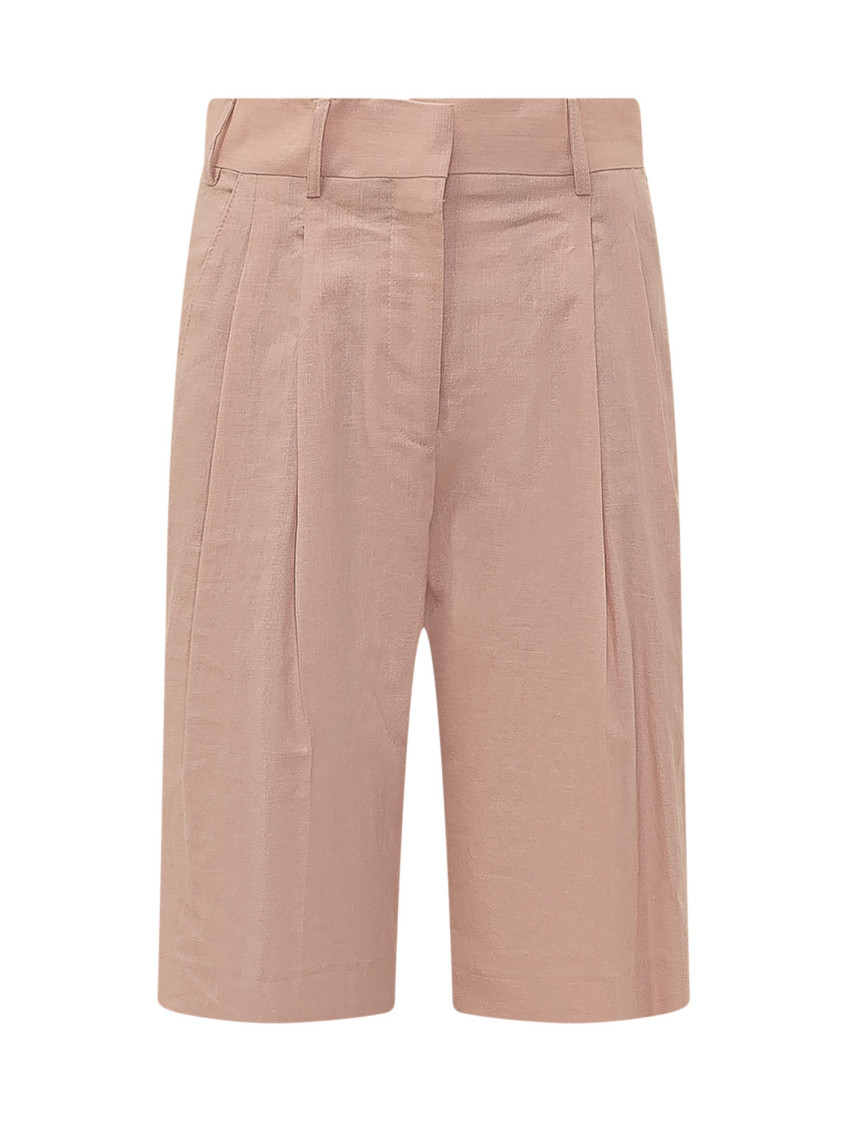 Pink Solid Pleated Shorts