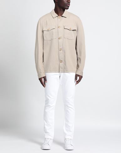 Man Shirt Beige Size L Cotton, Elastane