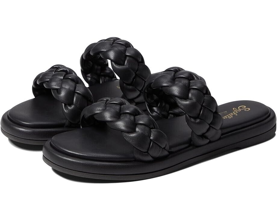 Golden Coast Slide Women's US 6.5 Black V-Leather Flat Sandal KHD319