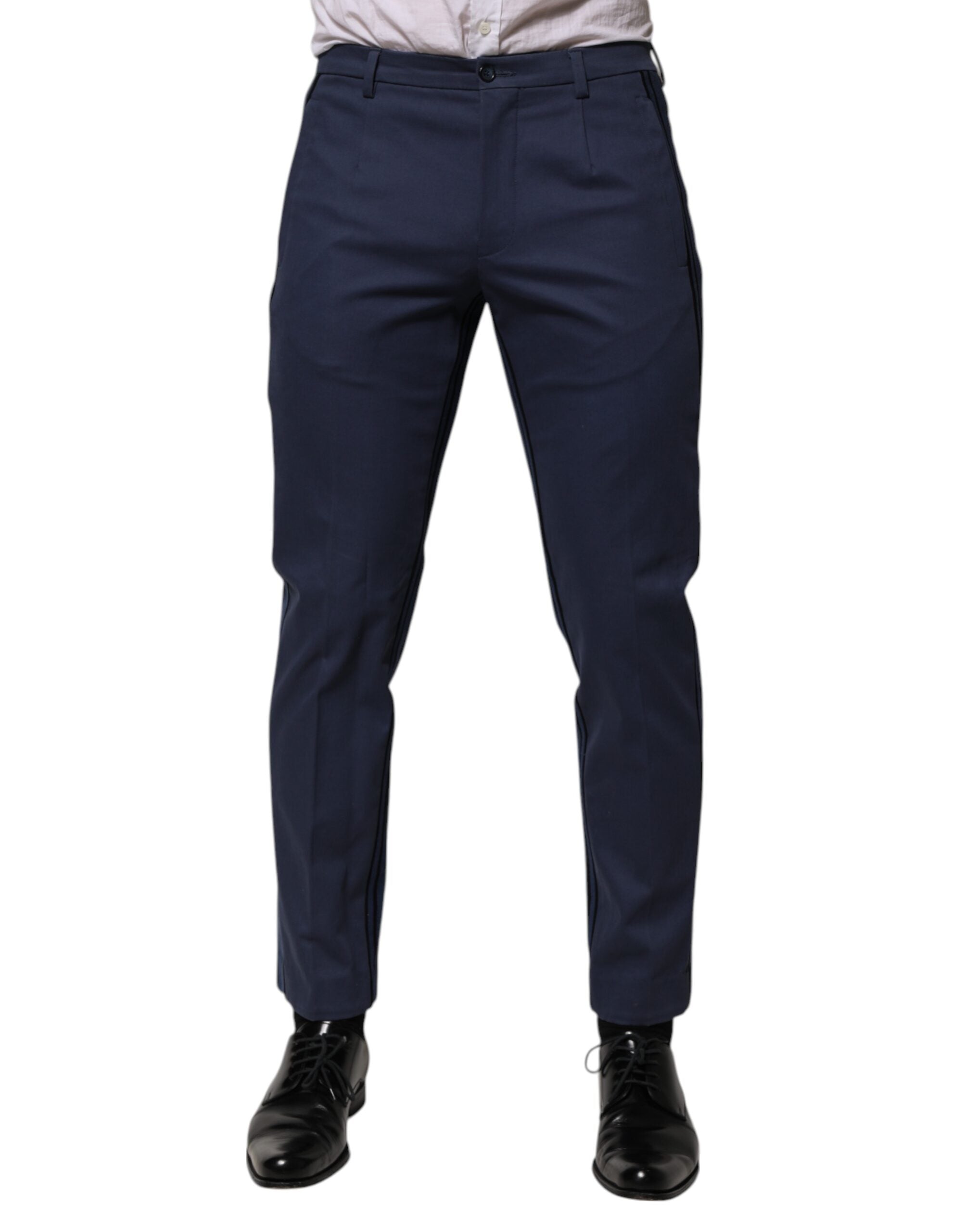 Tapered Cotton Trousers — Navy