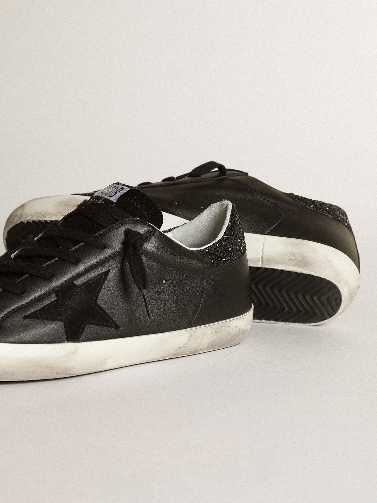 Golden Goose - Women's Super-star In Black Nappa With Black Star And Glitter Heel Tab, Woman