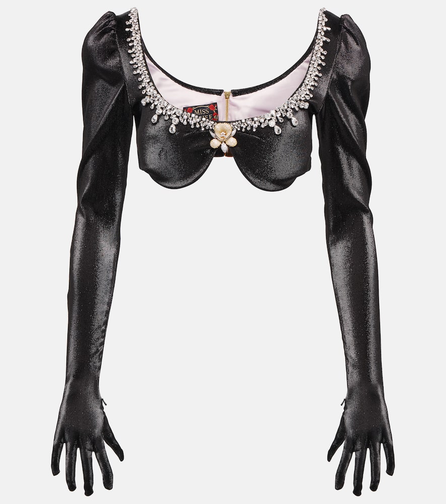 Embellished bra top with gloves