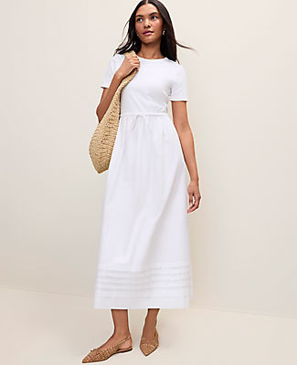 Ann Taylor Weekend Mixed Media Crew Neck Midi Dress