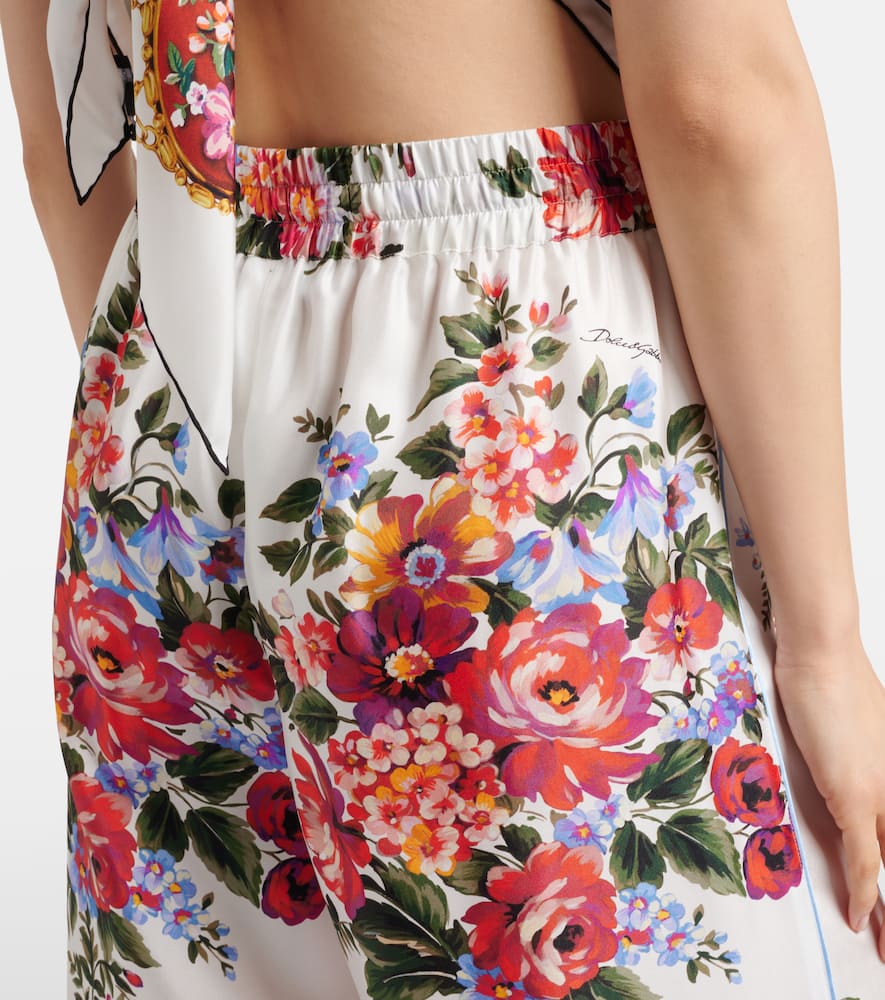 Floral silk wide-leg pants