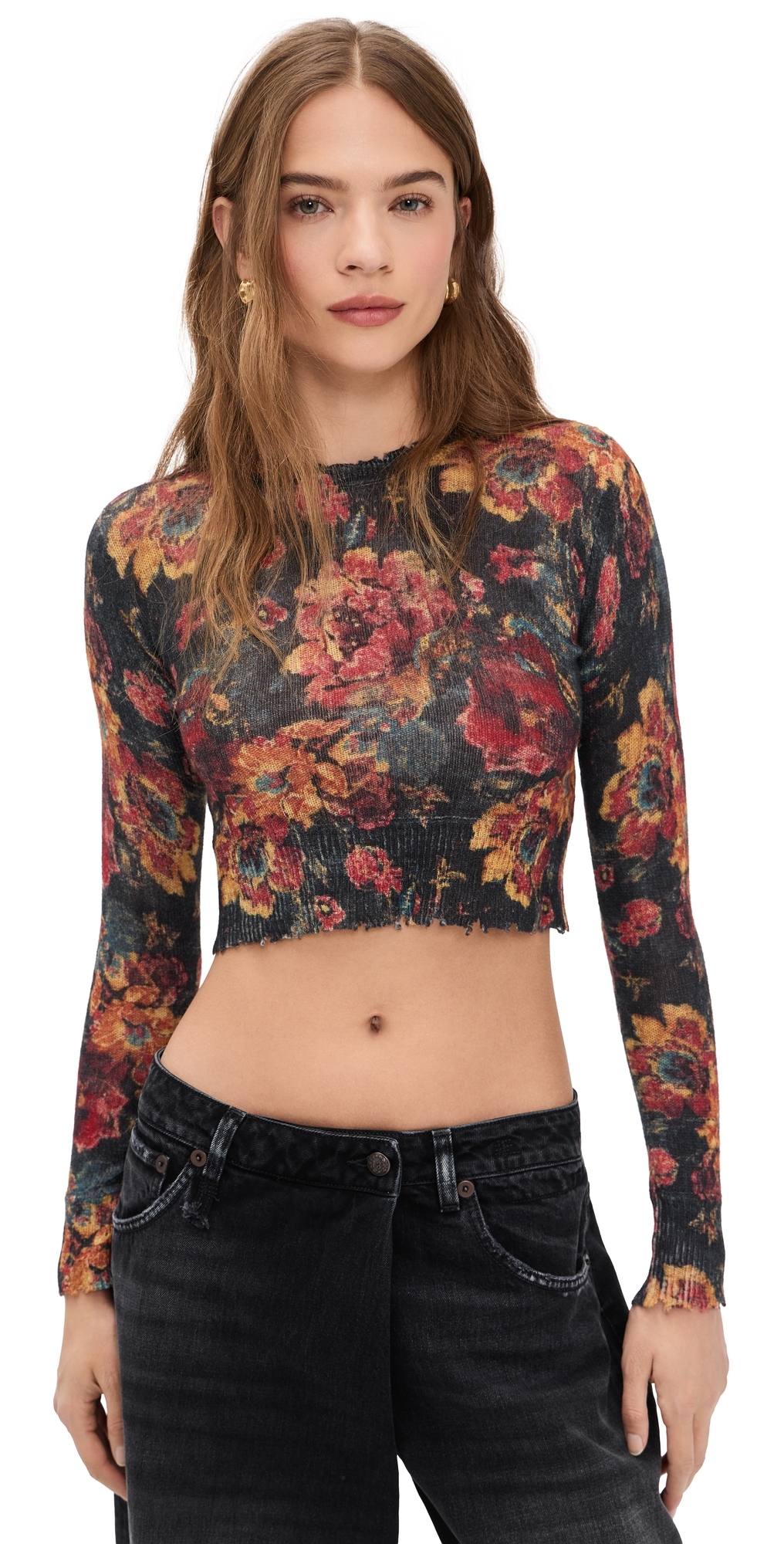 Printed Baby Cashmere Crew Neck Multicolor Floral