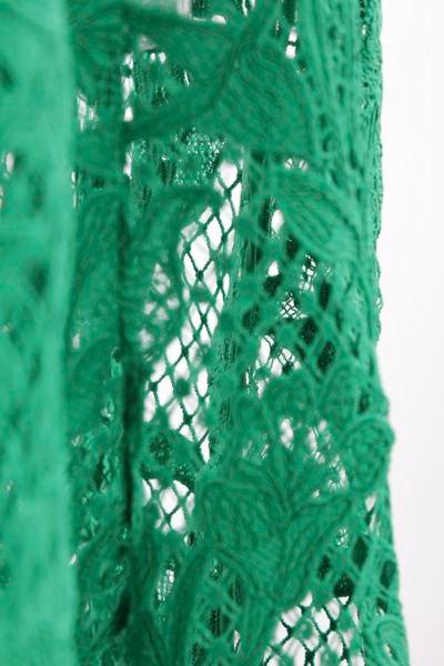 Midi Green Dress With All-Over Embroideries In Lace Woman