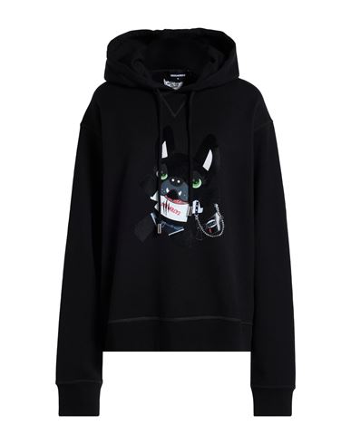 Woman Sweatshirt Black Size M Cotton, Elastane