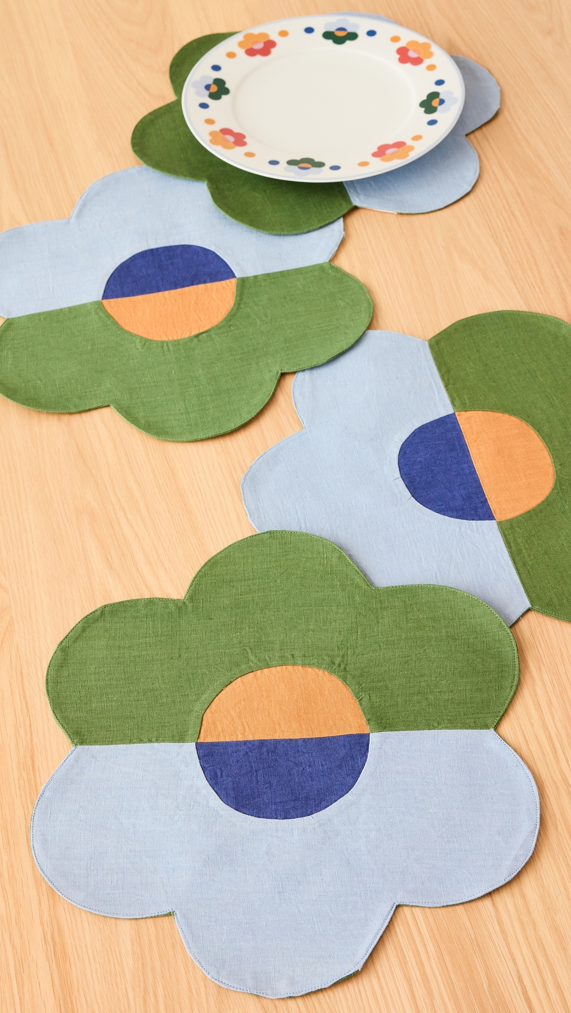 Linen Patchwork Placemats Set of 4 Floral/Green/Blue One Size