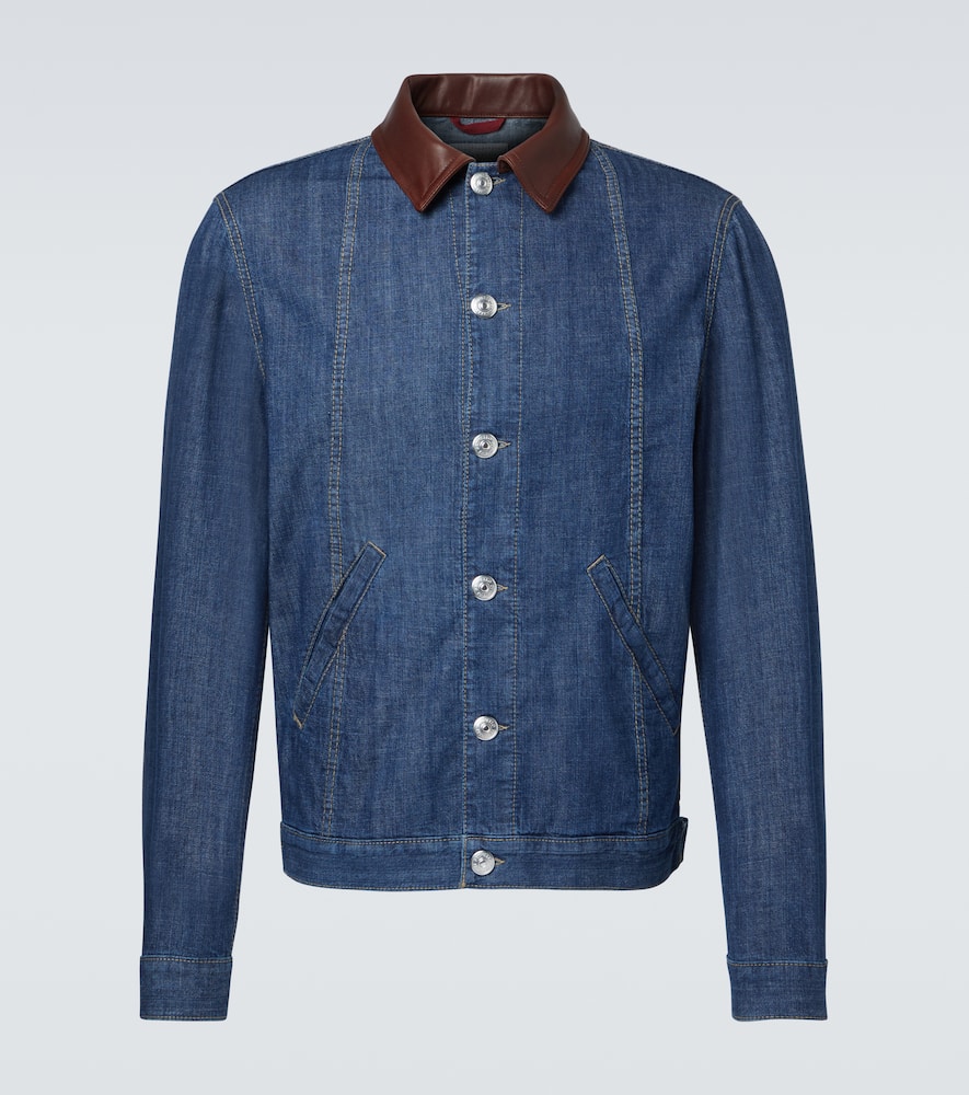 Leather-trimmed denim jacket
