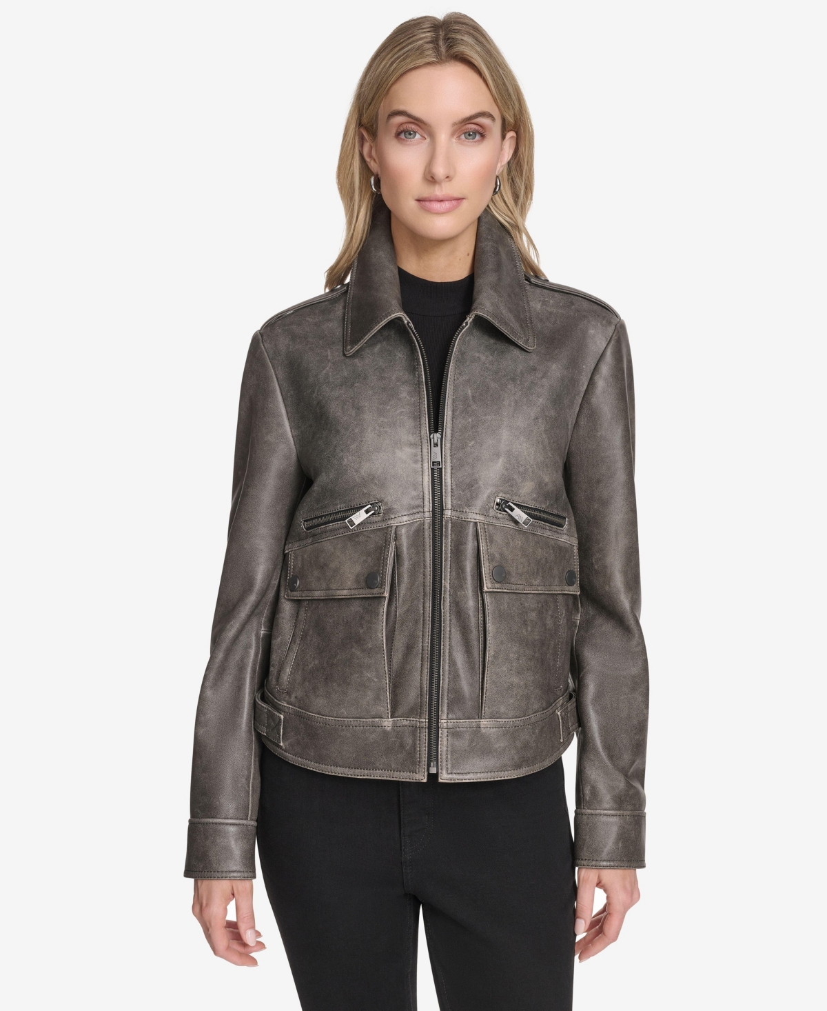Women's Addis Aviator Leather Jacket - Black