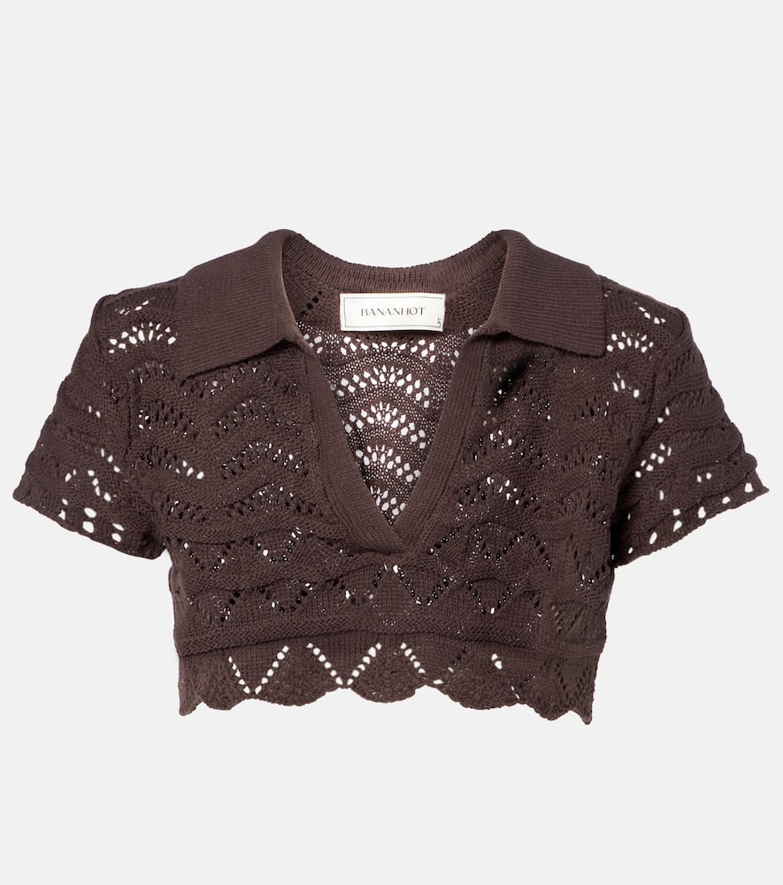 Coco open-knit cotton-blend crop top