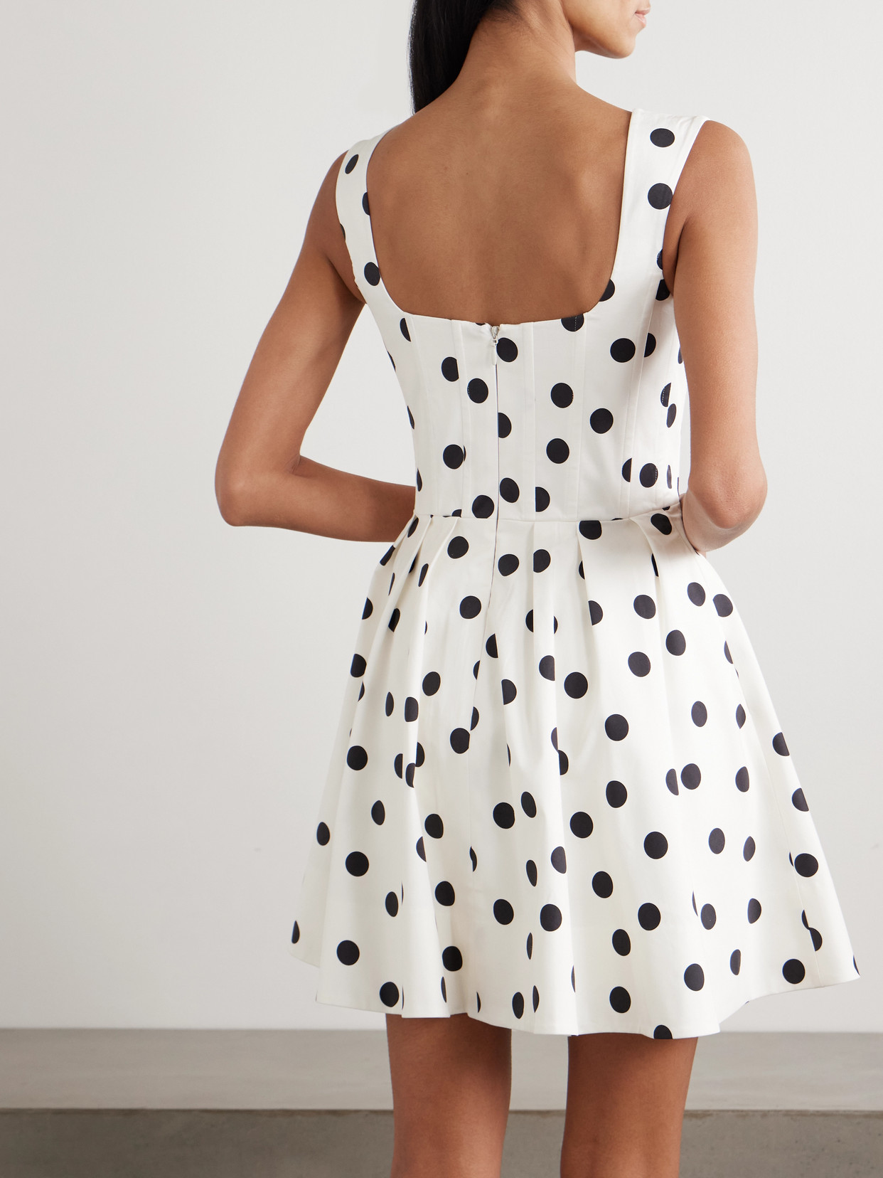 Maisie Pleated Polka-dot Cotton-blend Poplin Mini Dress - White