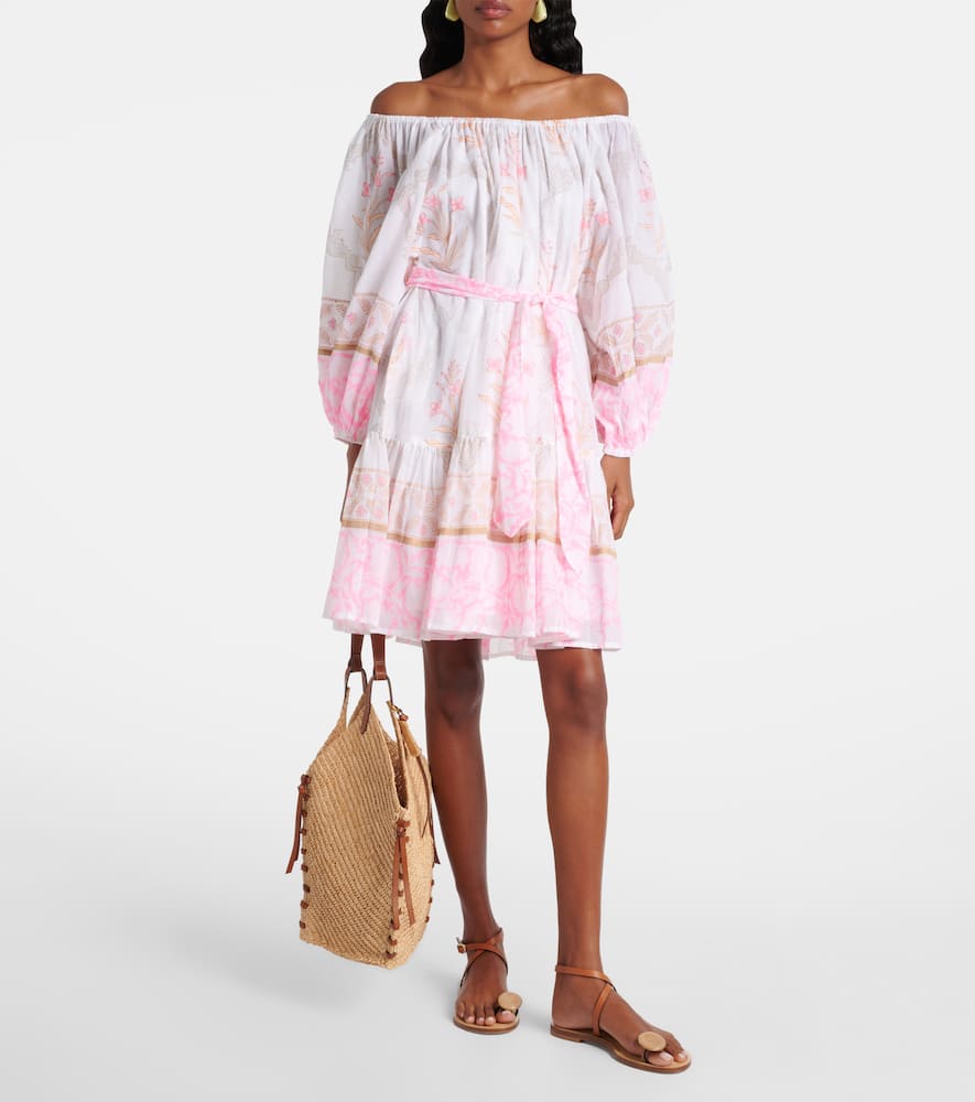 Printed off-shoulder cotton minidress