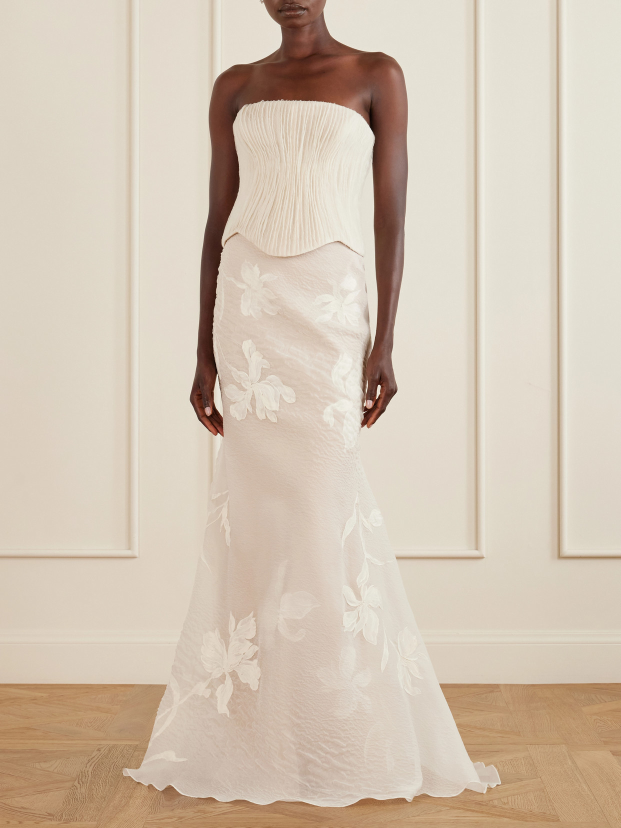 Crinkled-organza Bustier Top - Neutrals