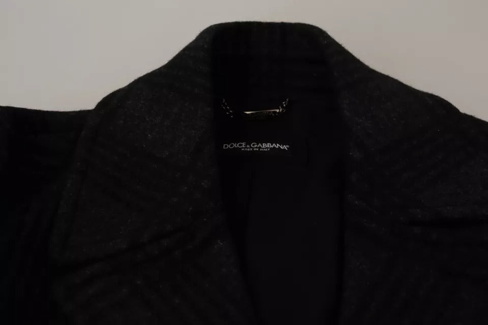 Check Wool Trench Jacket — Black