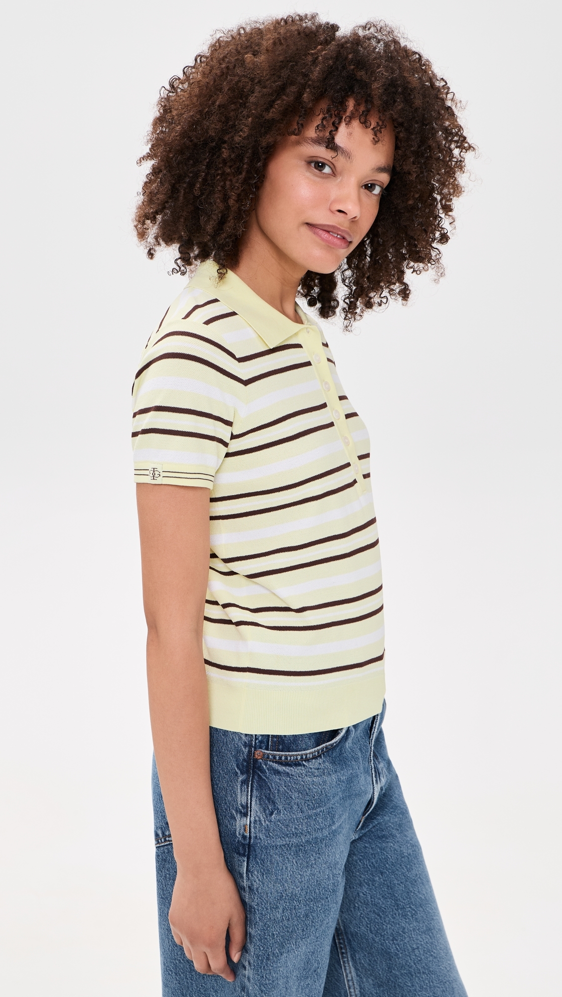 Madison Short Sleeve Polo Pastel Yellow/White/Espresso