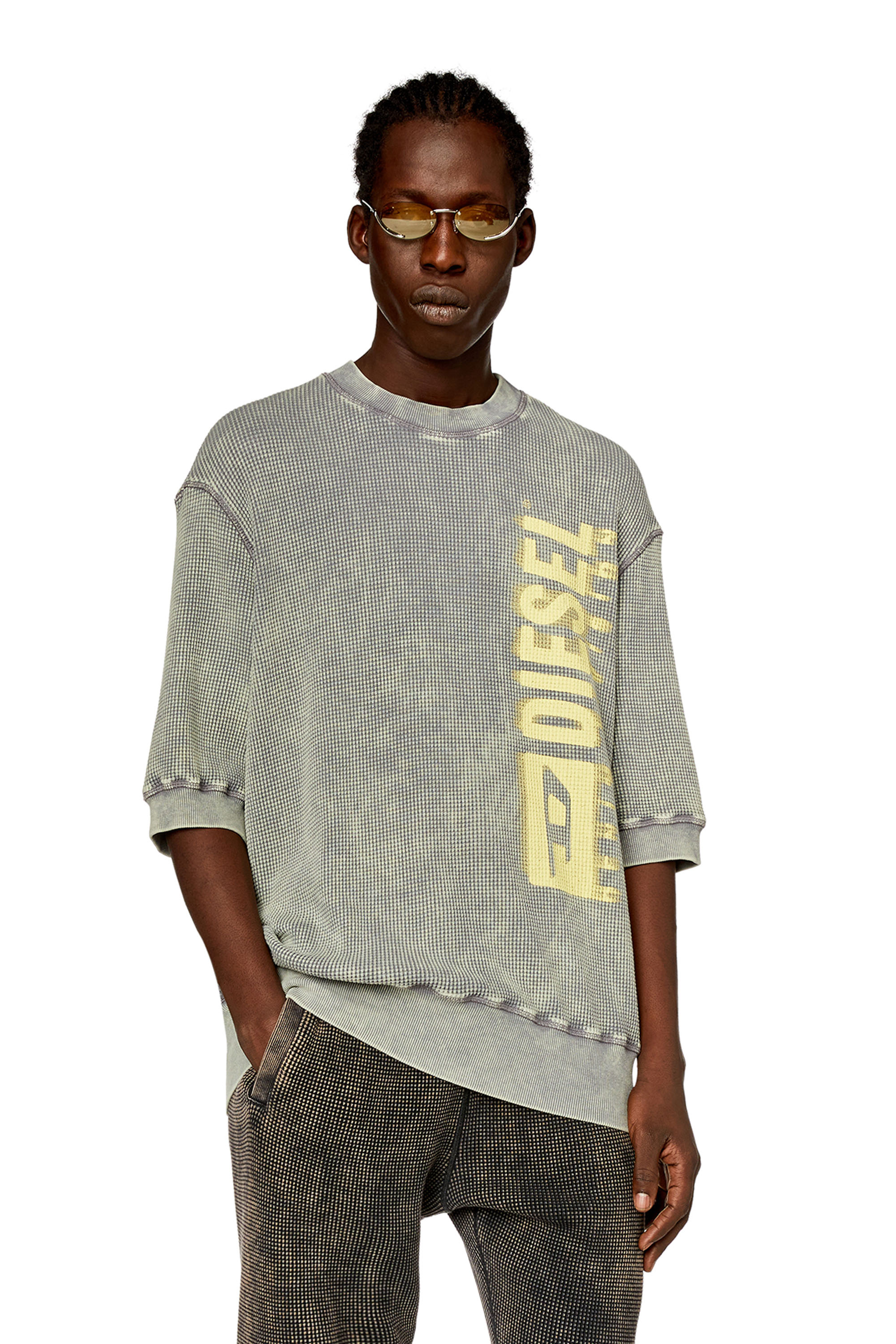 Half-sleeve sweatshirt in macro-waffle jersey - Sweaters - Man - Grey