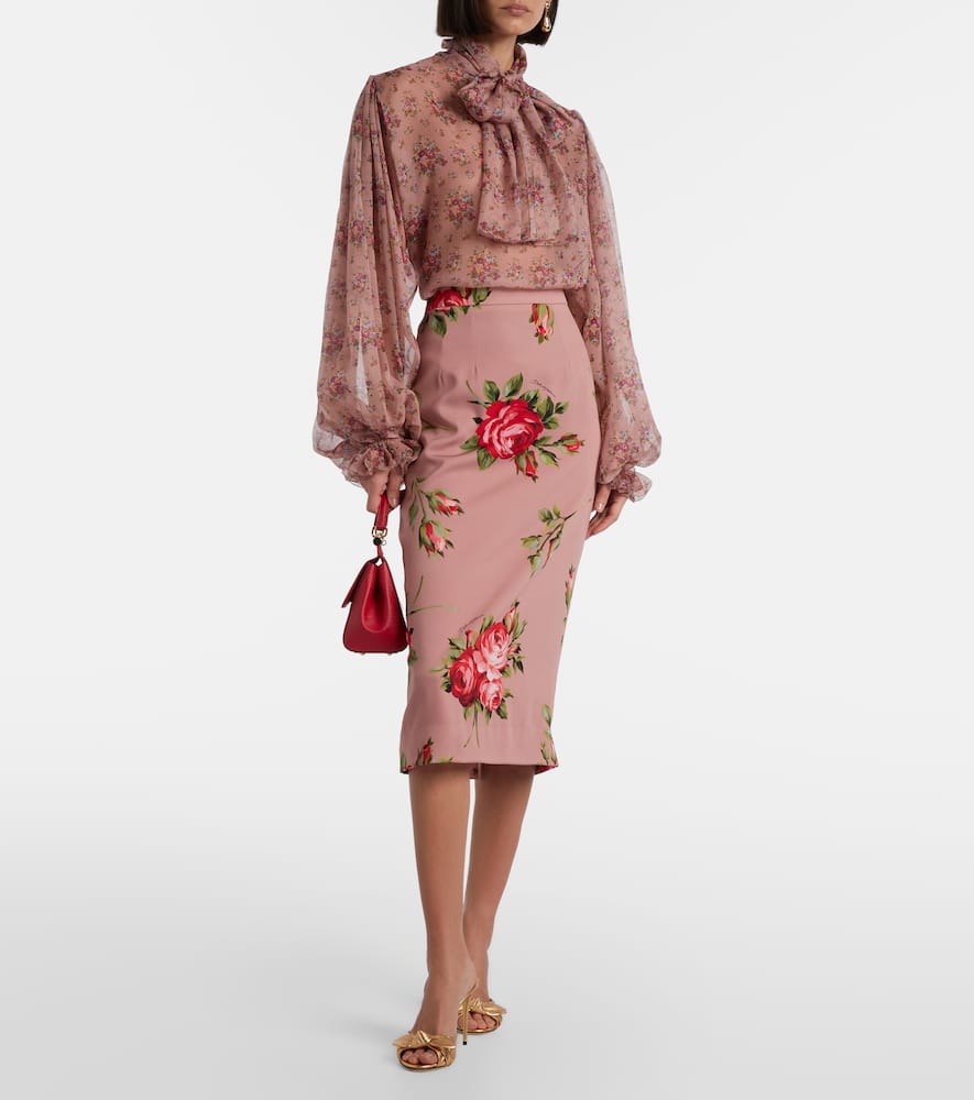 Floral silk-blend midi skirt