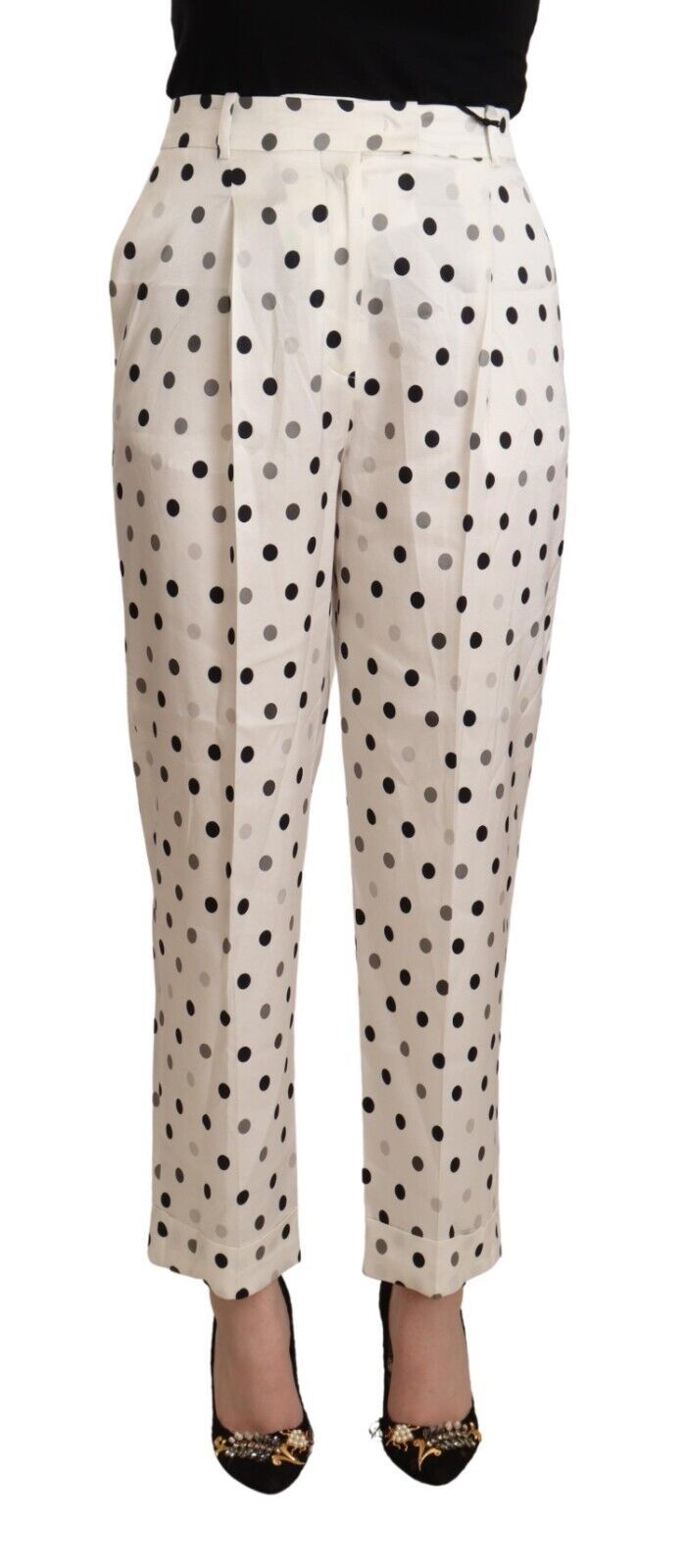 Polka-Dot Viscose Trousers — White