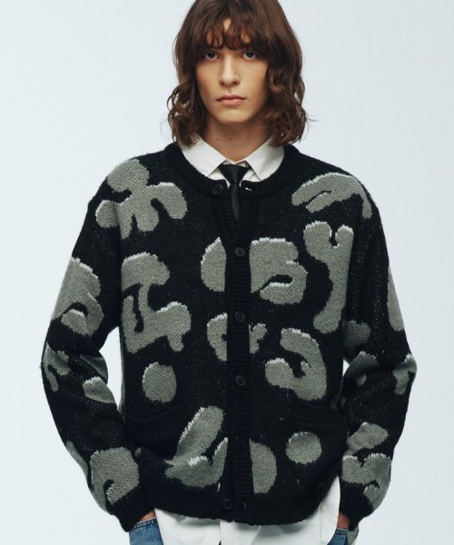 Bulky brush pattern cardigan BLACK