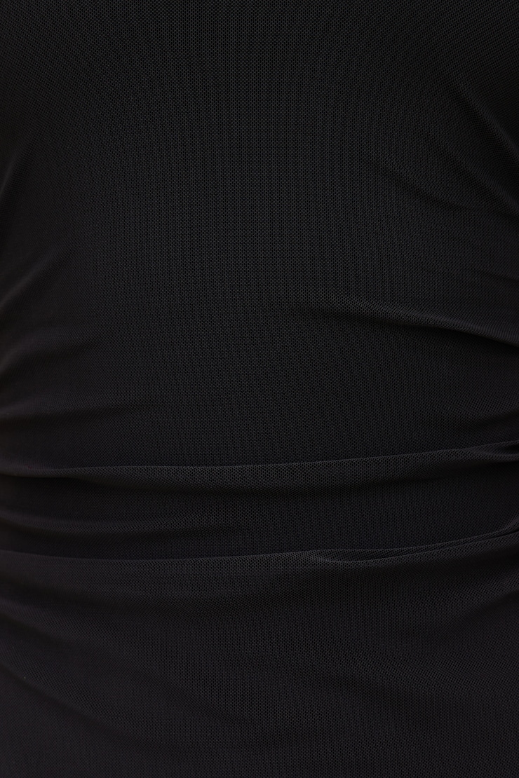 Sheer Mesh Halter Maxi Dress - Black - Women Clothing