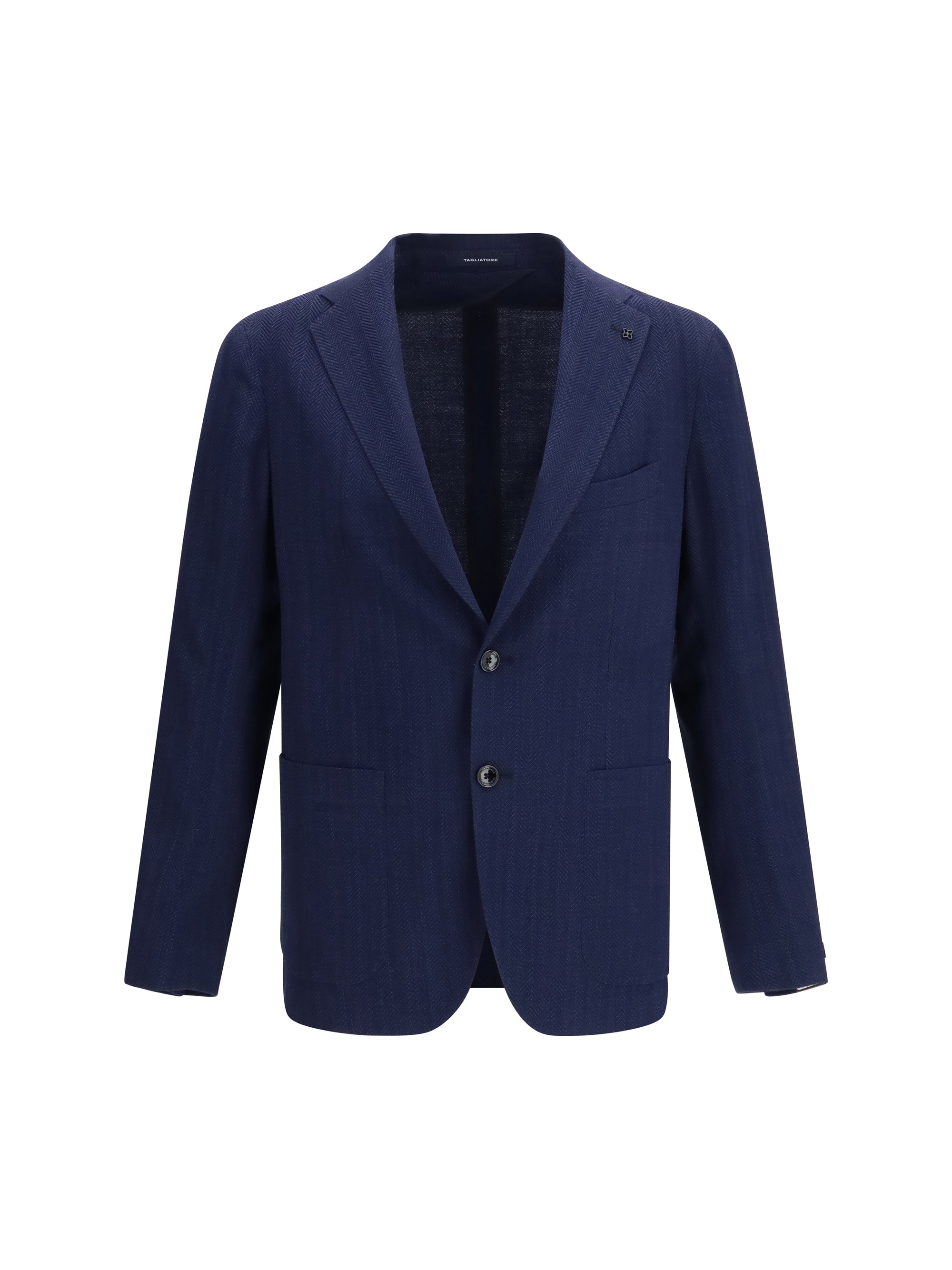 Herringbone Wool Blazer — Navy