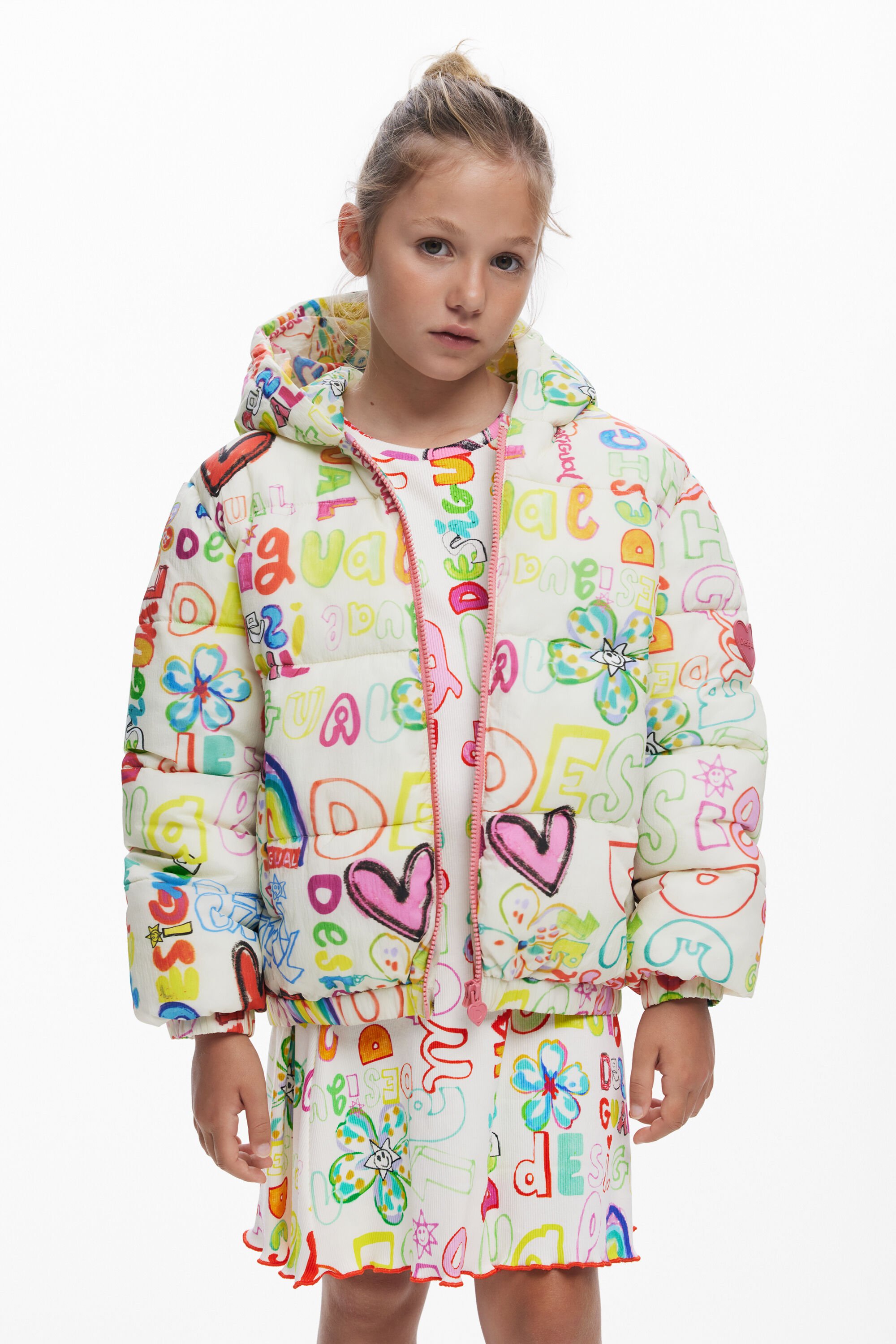 Padded jacket with lettering