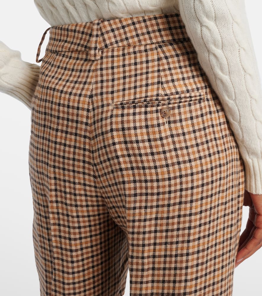 Checked linen straight pants