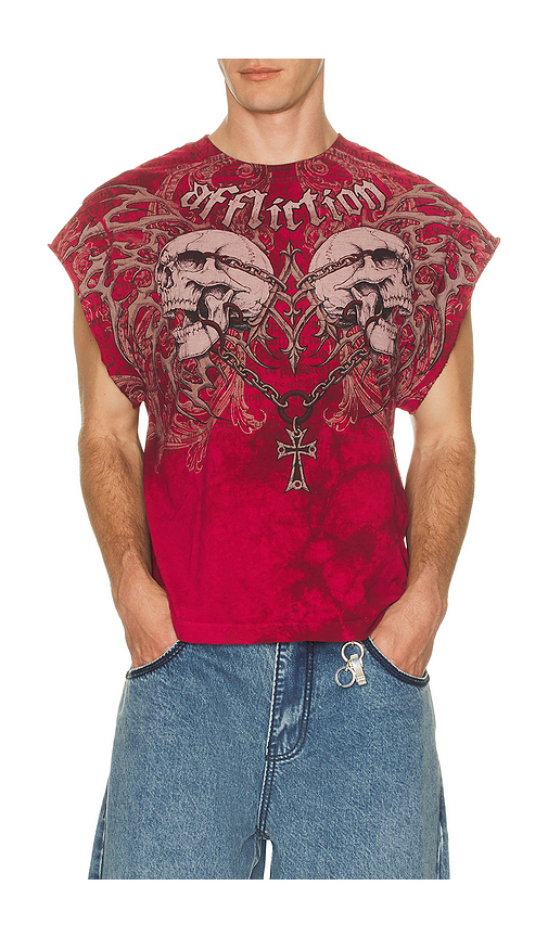 Affliction Collapse Muscle Tee in Red. M. Also in S, L, XL/1X