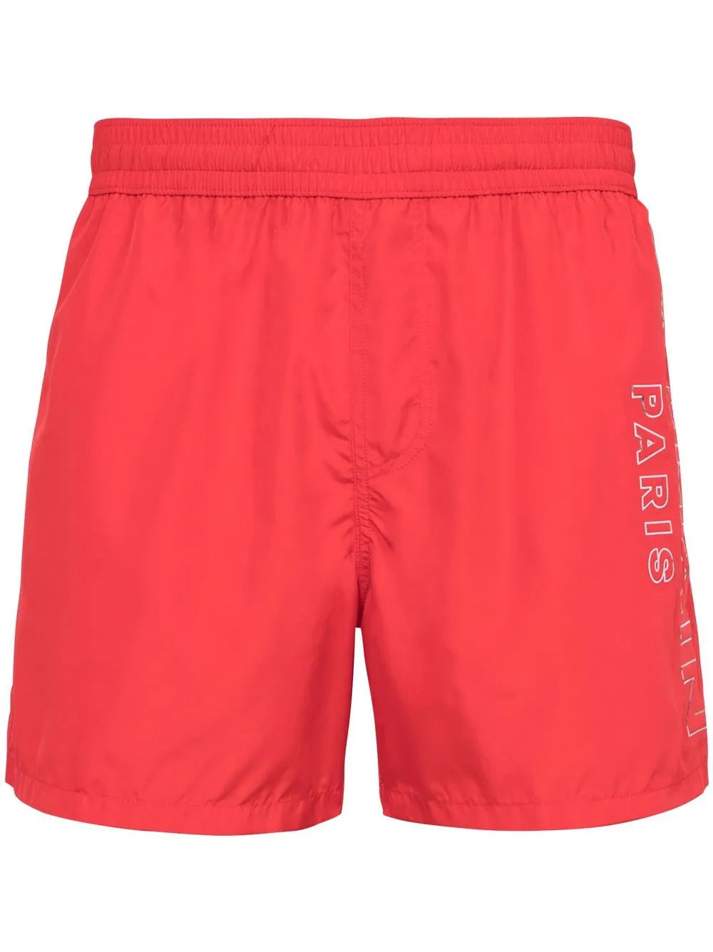 Metallic-Logo Swim Shorts — Red