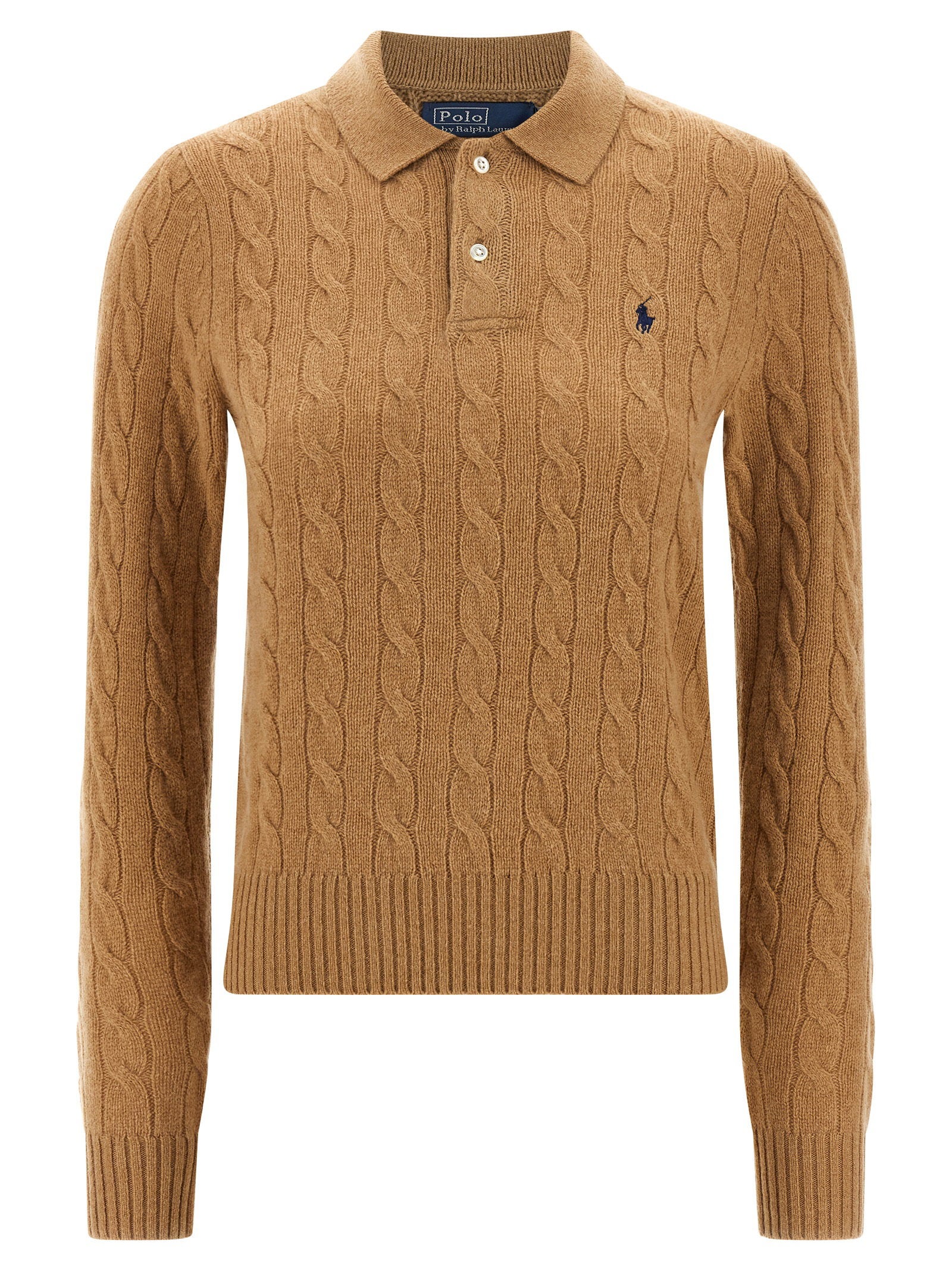 Cable-Knit Wool Cashmere Polo — Camel