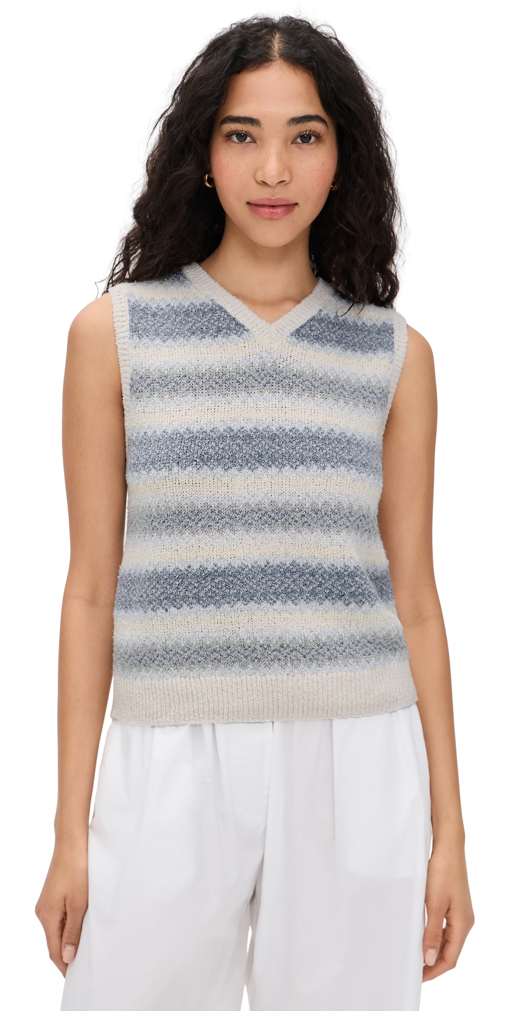 Summer Fair Isle Knit Vest Pale Tide Combo