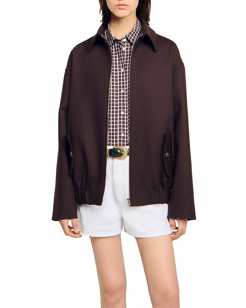 Zip-fastening elasticated-hem jacket - Brown
