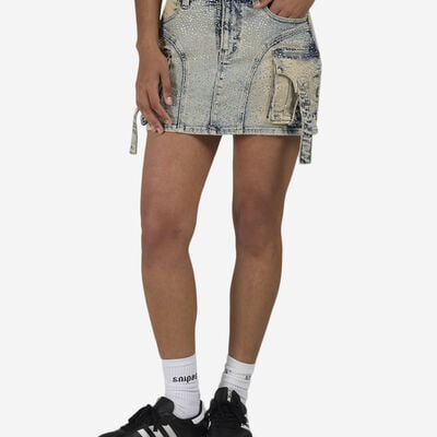 Women's Cargo Rhinestone Mini Skirt in Blue