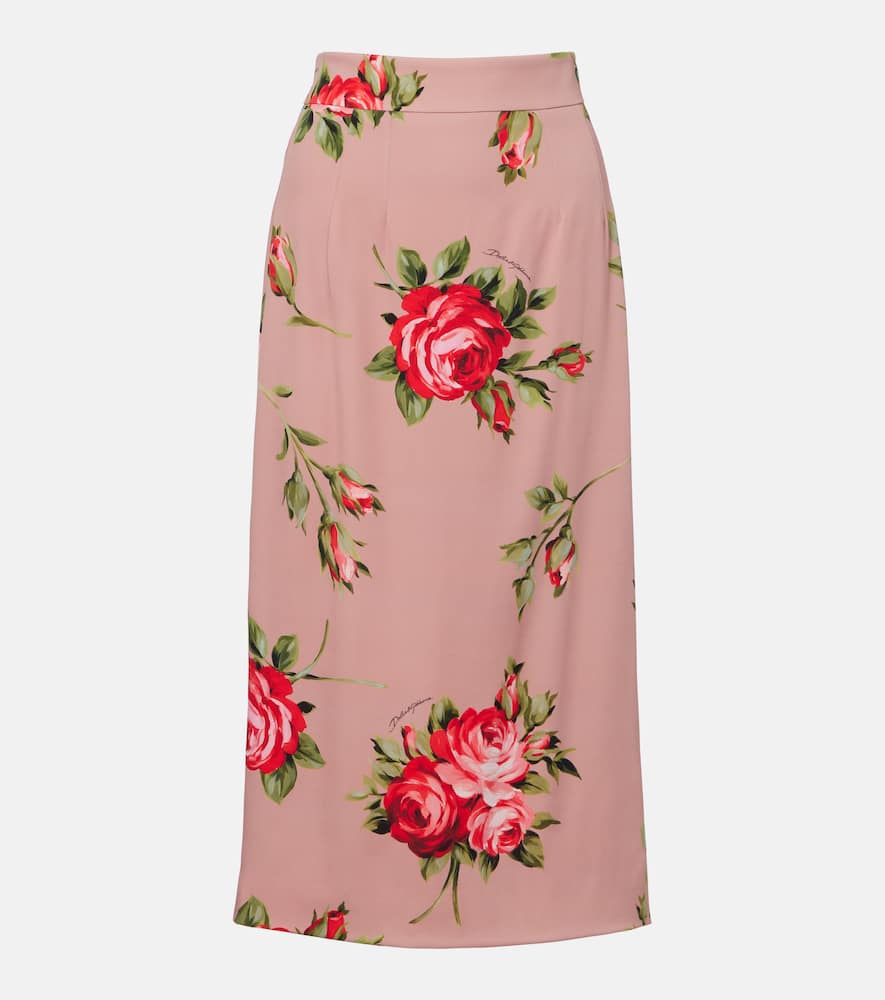Floral silk-blend midi skirt
