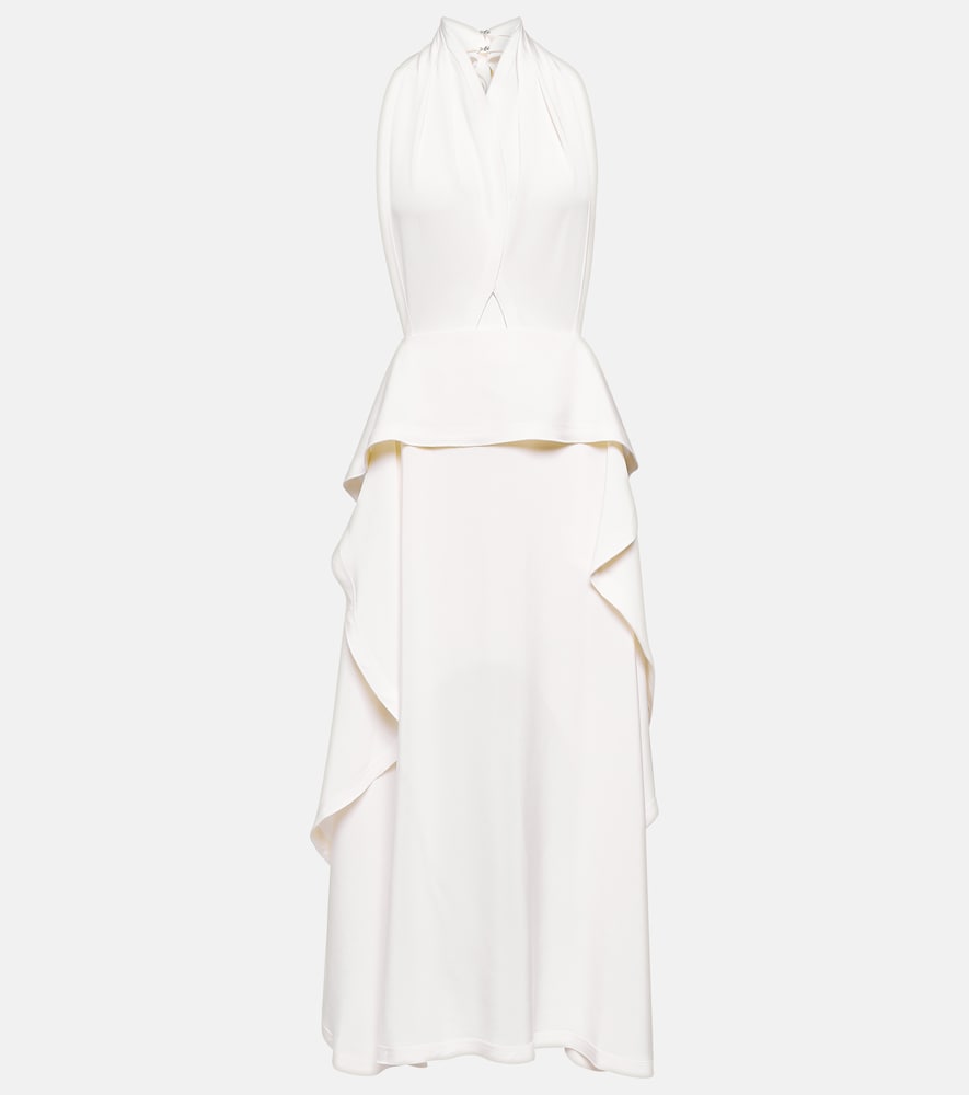 Cutout halterneck satin and crêpe gown