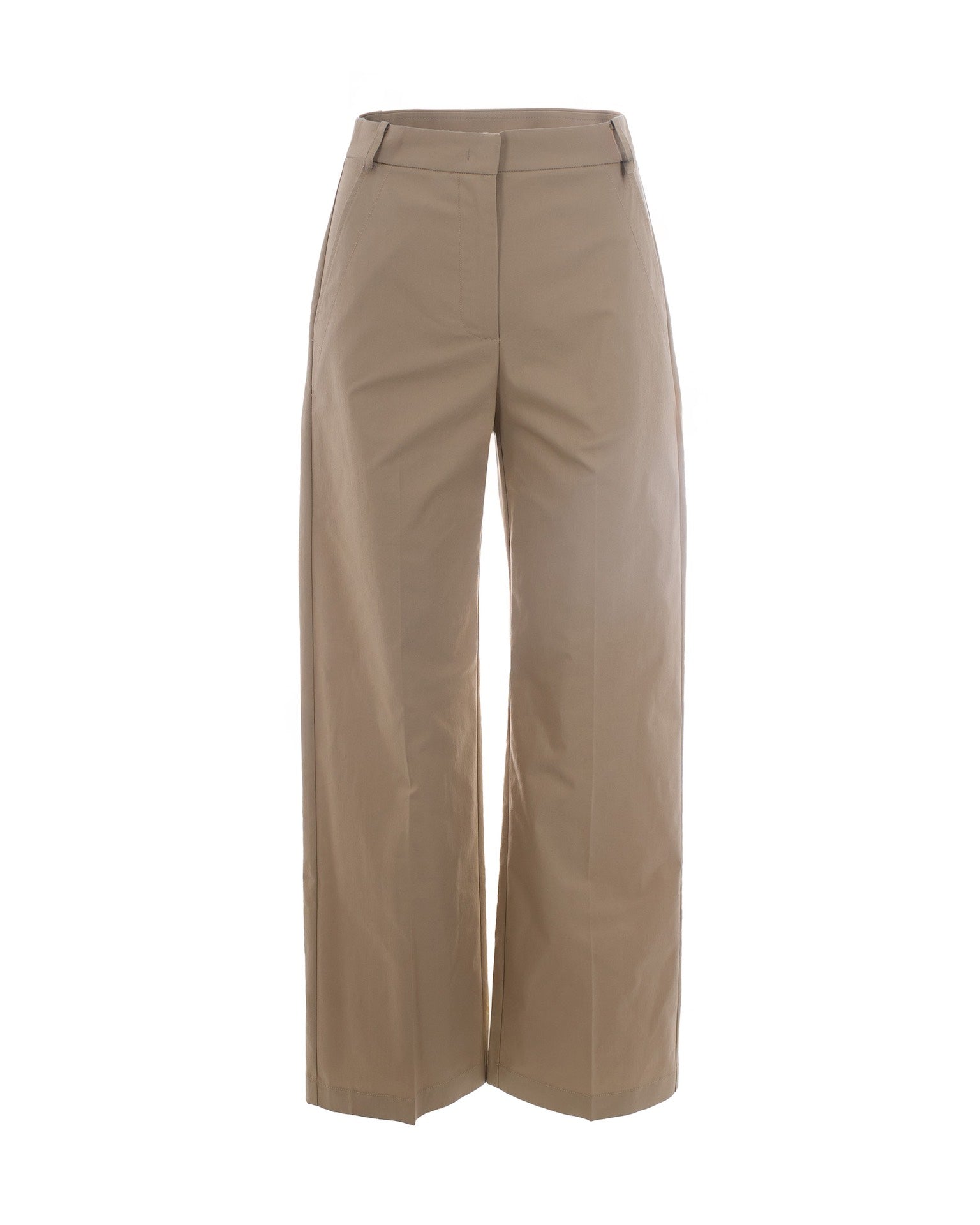 High-Waist Wide-Leg Trousers — Beige
