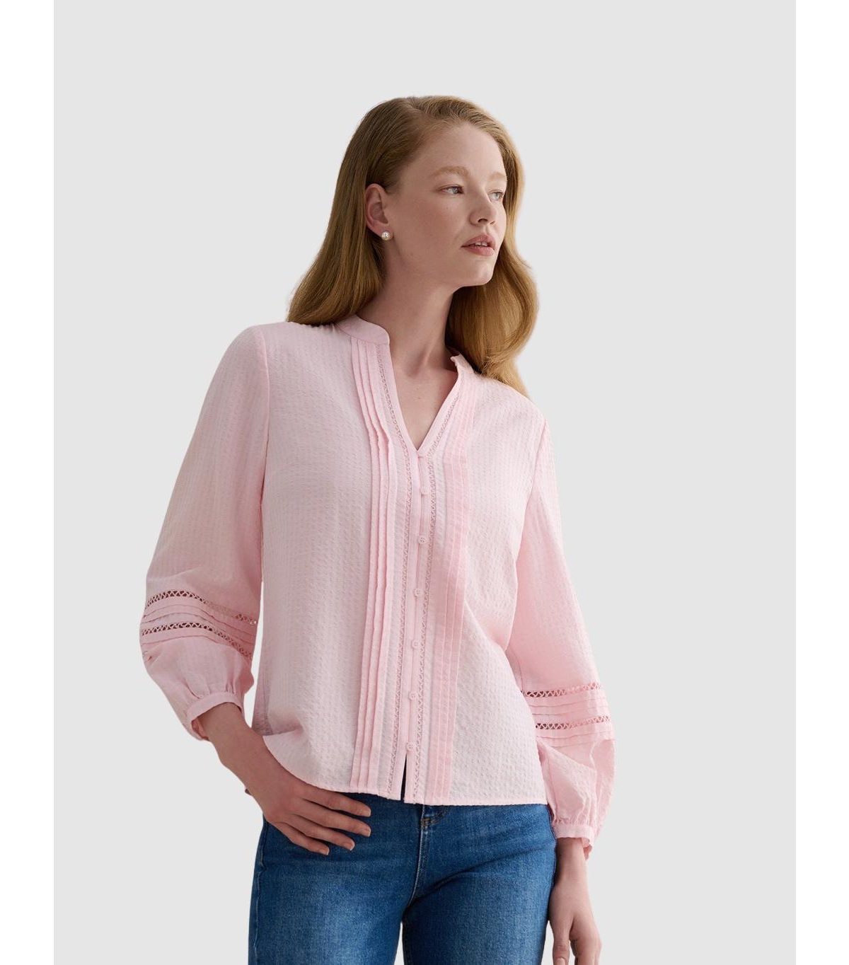 Women's Lucilla Pintuck Mandarin Collar Blouse - Pastel Pink